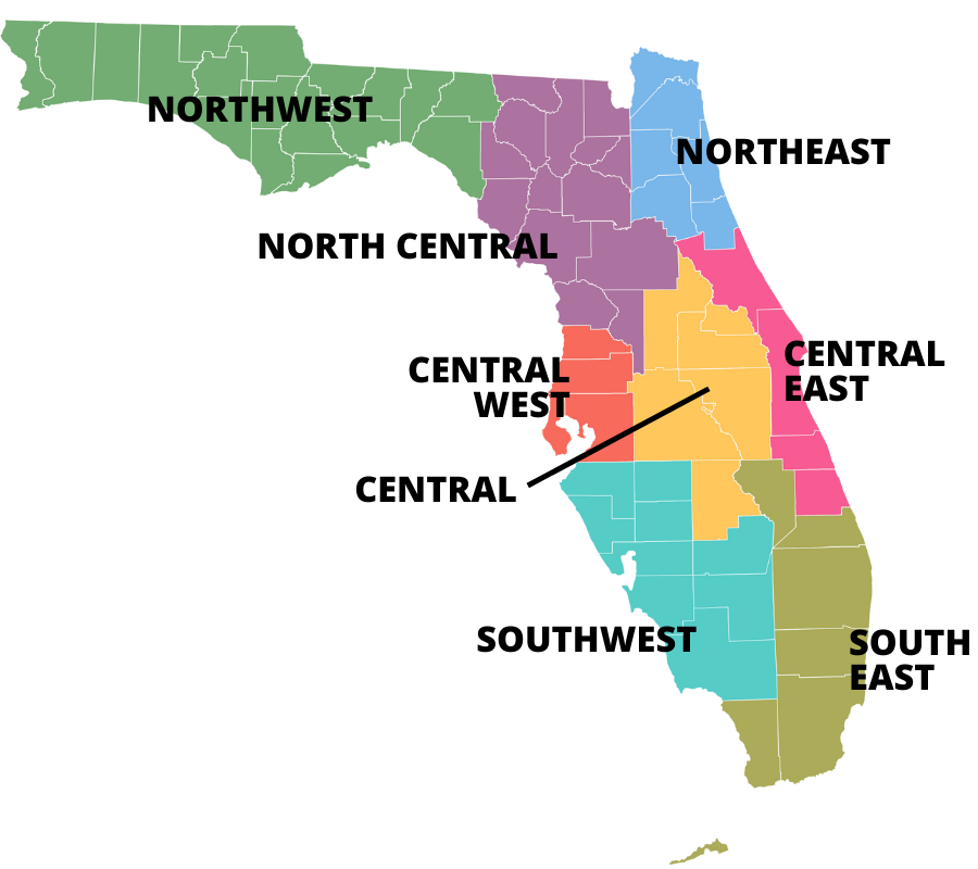Florida map with regional designations